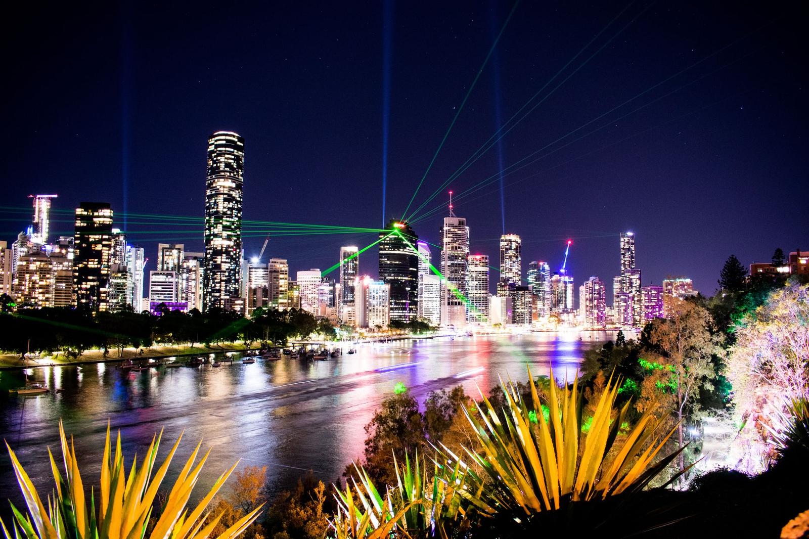 Illuminated Buildings in a City at Night