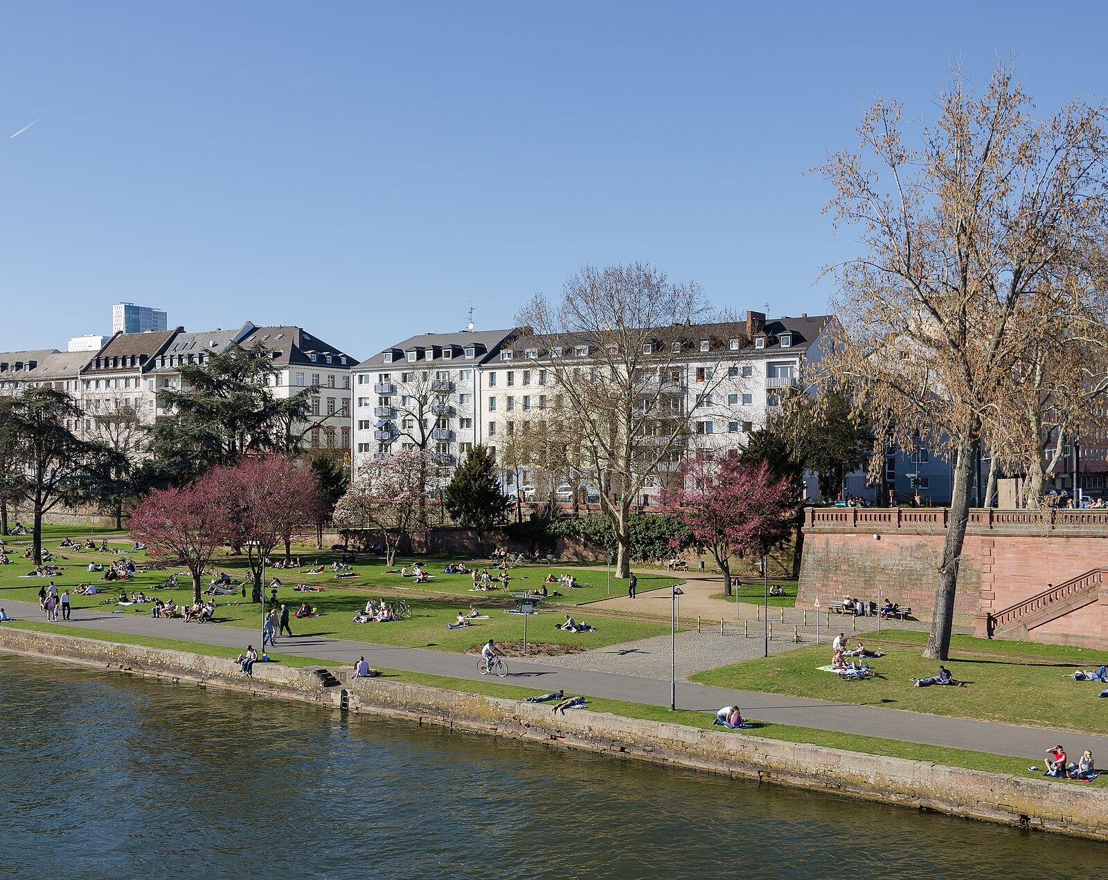 First warm Sunday of the year At the river Main in Frankfurt Germany March 25th 2012