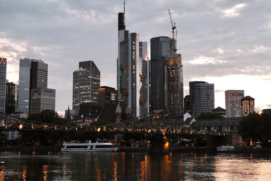 Skyscrapers over River in Frankfurt in Germany